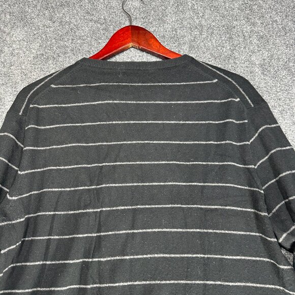 J Crew Sweater Mens Large Cotton Cashmere Black Gray Stripe V Neck Long Sleeve - Picture 7 of 7